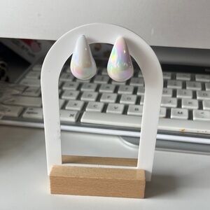 NIP White Iridescent Teardrop Earrings